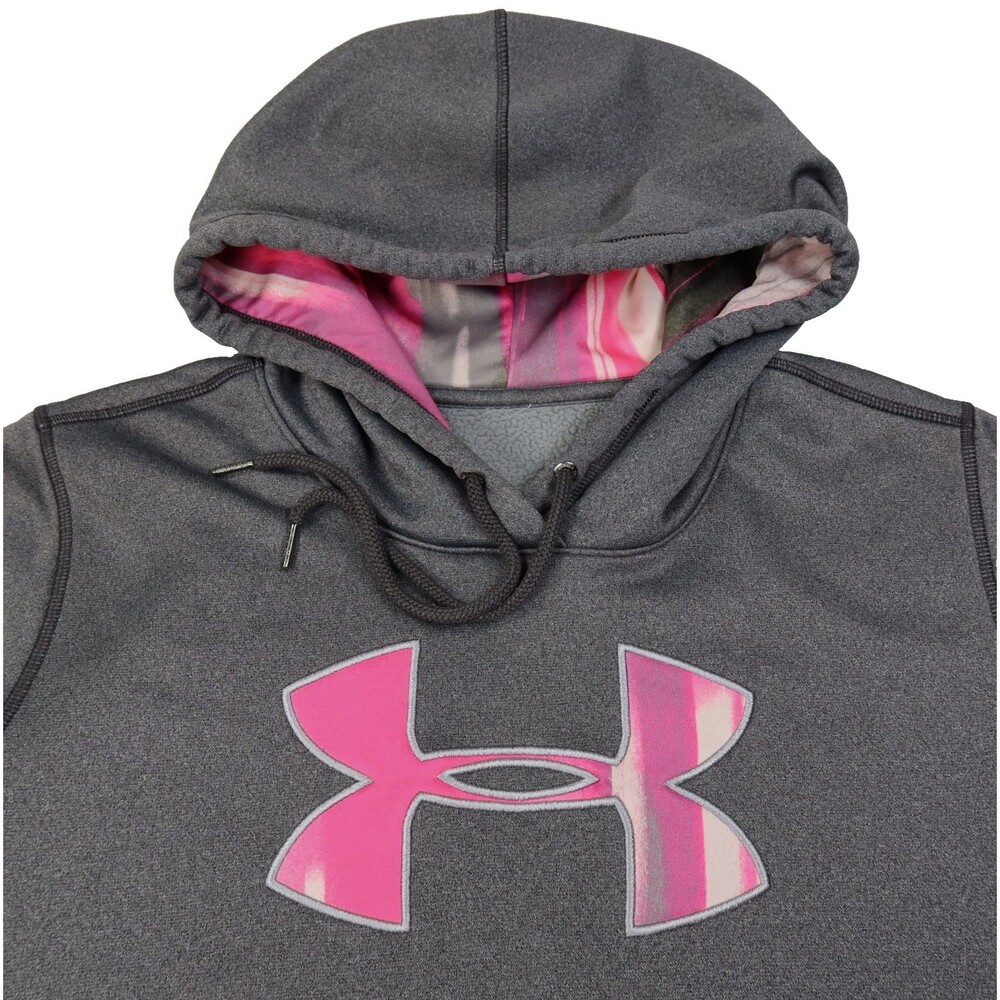 Under Armour Fleece Storm 1 Hoodie Women's Size Large Gray Pink Logo Long Sleeve